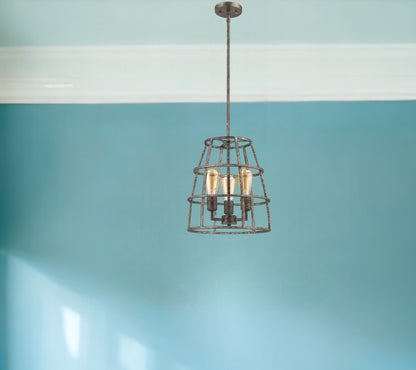 Rebarre 3-Light Antique Silver Drum Pendant