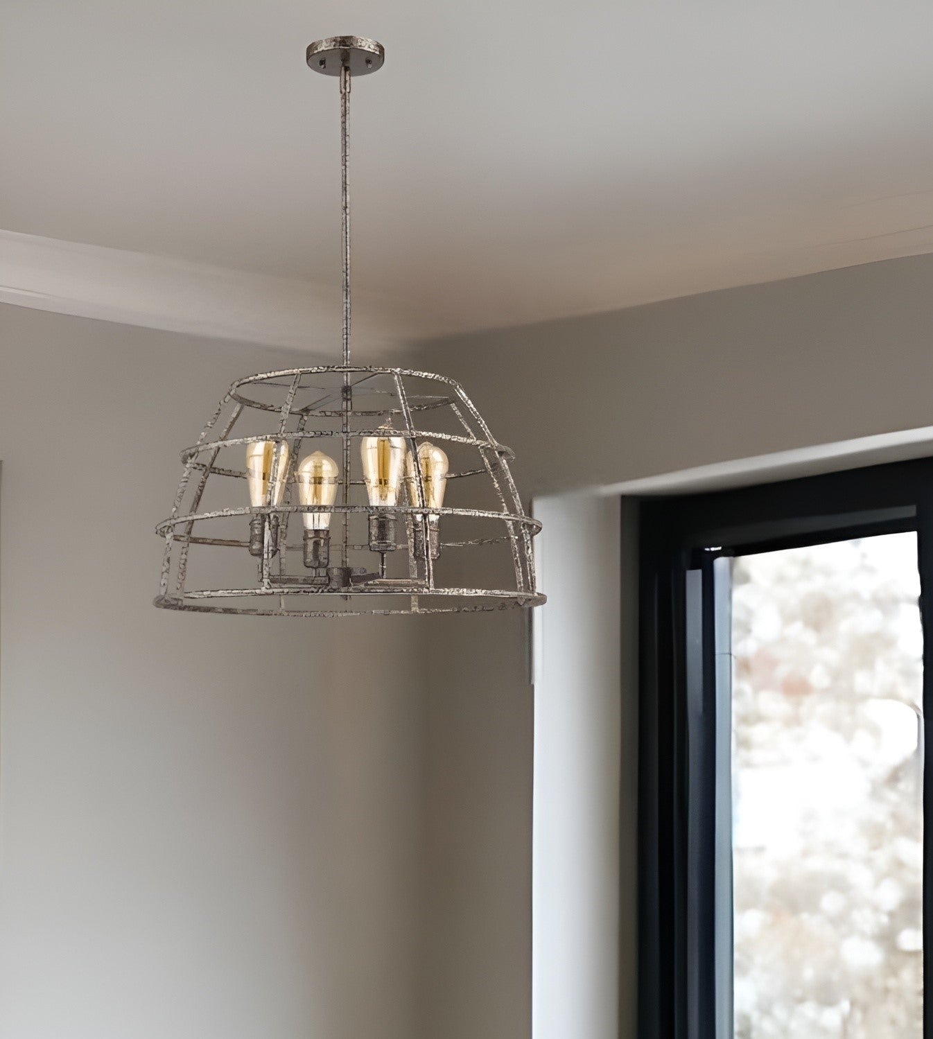 Rebarre 4-Light Antique Silver Drum Pendant