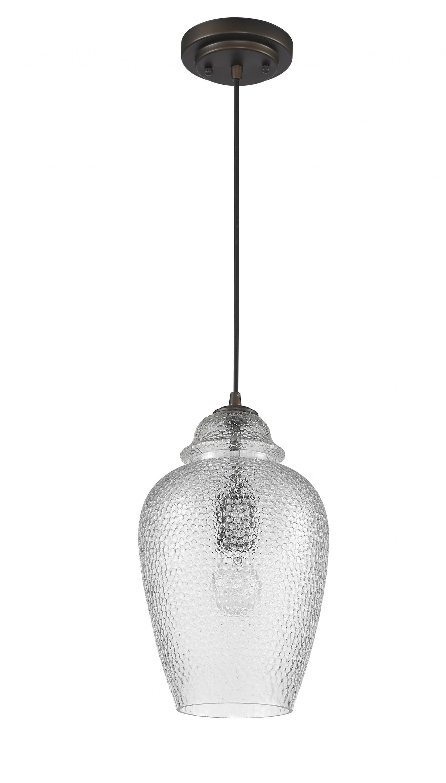 Antique Bronze Hanging Light w/ Textured Glass Shade