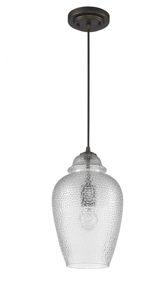 Antique Bronze Hanging Light w/ Textured Glass Shade