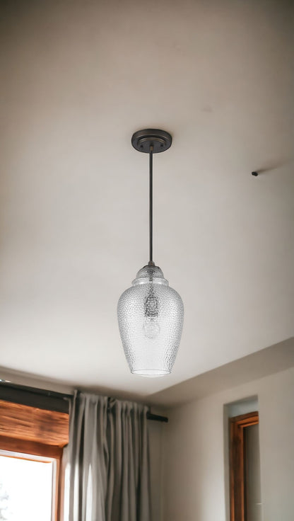 Antique Bronze Hanging Light w/ Textured Glass Shade