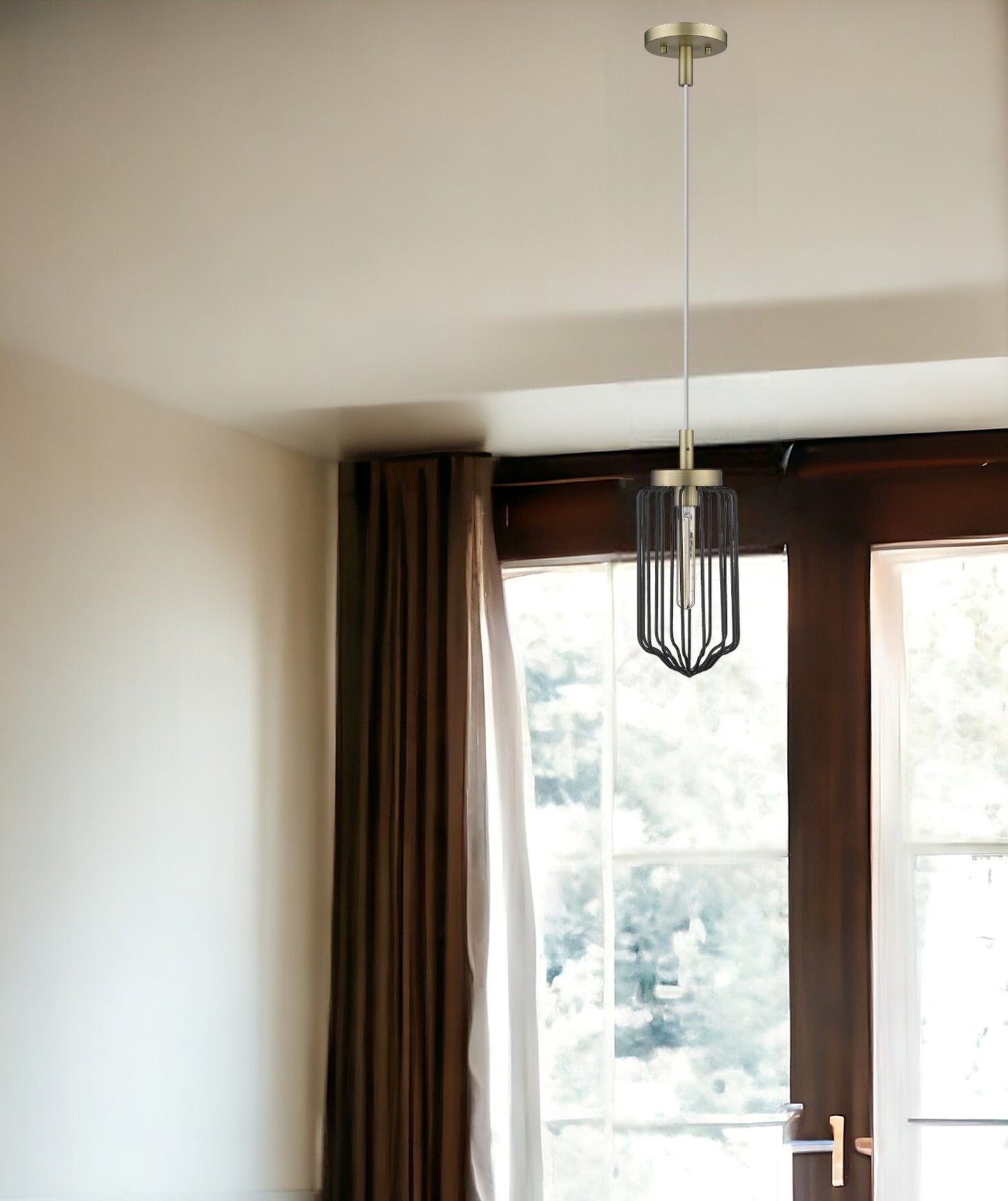 Gold & Black Cage Pendant Hanging Light