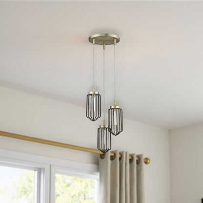 Gold Caged 3 Light Dimmable Chandelier