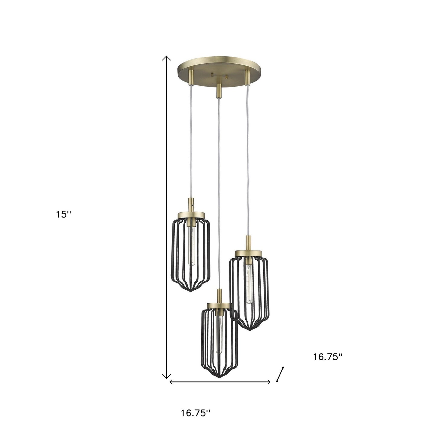 Gold Caged 3 Light Dimmable Chandelier