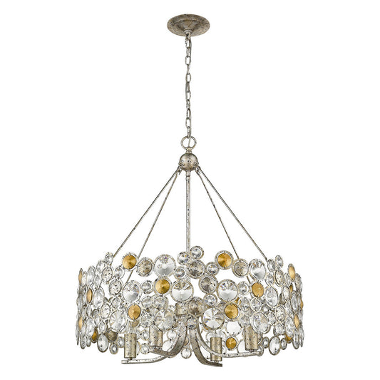 Silver Shaded 4 Light & Crystals Dimmable Chandelier