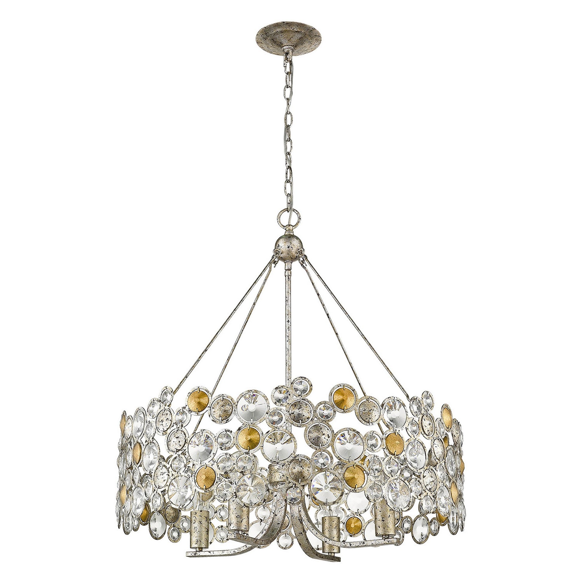 Silver Shaded 4 Light & Crystals Dimmable Chandelier