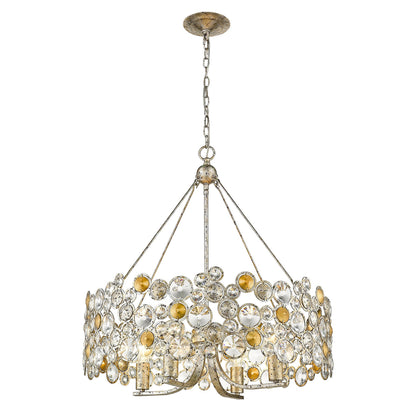 Silver Shaded 4 Light & Crystals Dimmable Chandelier