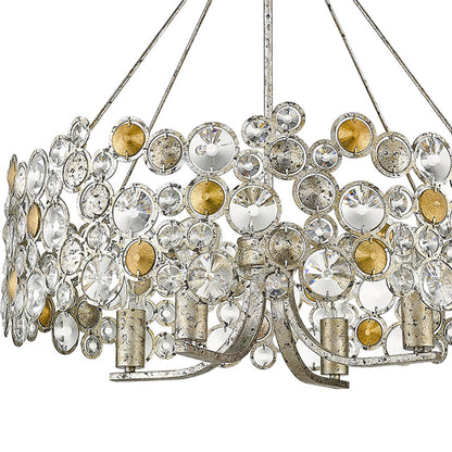 Silver Shaded 4 Light & Crystals Dimmable Chandelier