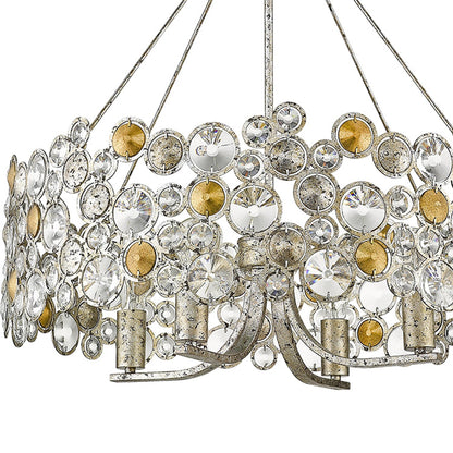 Silver Shaded 4 Light & Crystals Dimmable Chandelier