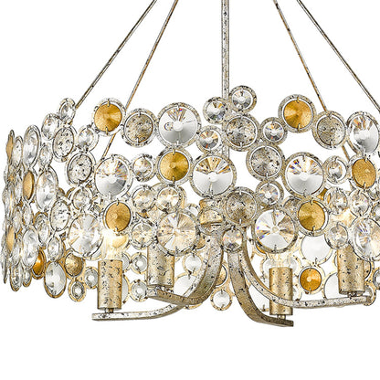 Silver Shaded 4 Light & Crystals Dimmable Chandelier