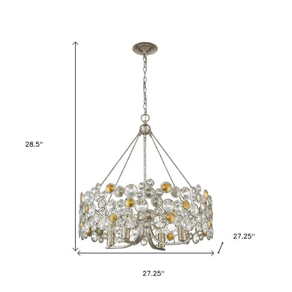 Silver Shaded 4 Light & Crystals Dimmable Chandelier
