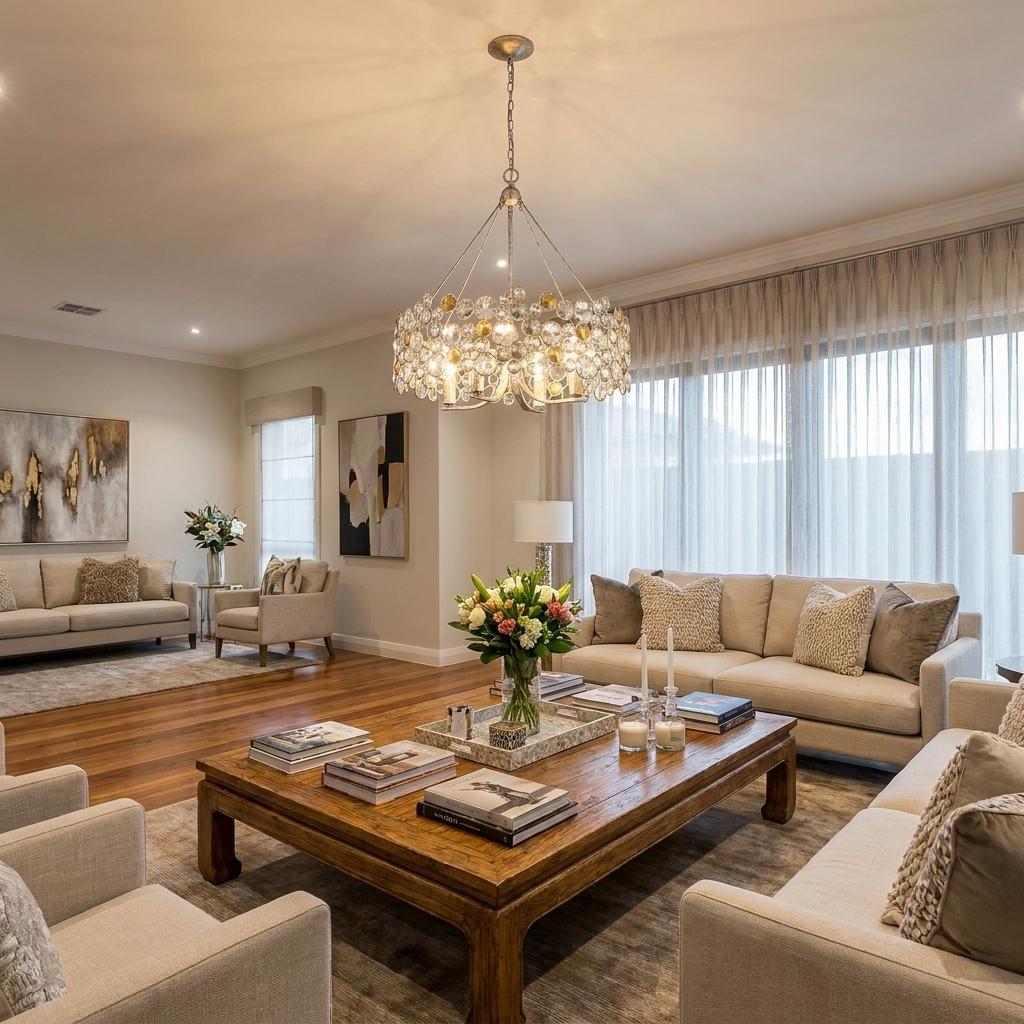 Silver Shaded 4 Light & Crystals Dimmable Chandelier
