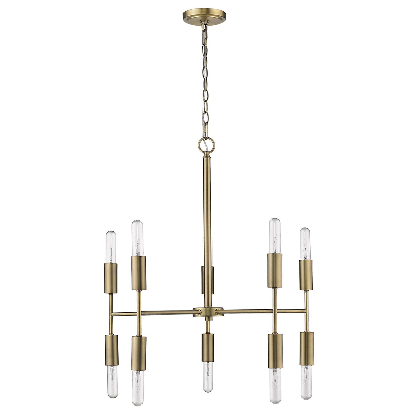 Brass Candle Style 10 Light Dimmable Chandelier