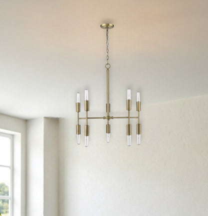 Brass Candle Style 10 Light Dimmable Chandelier