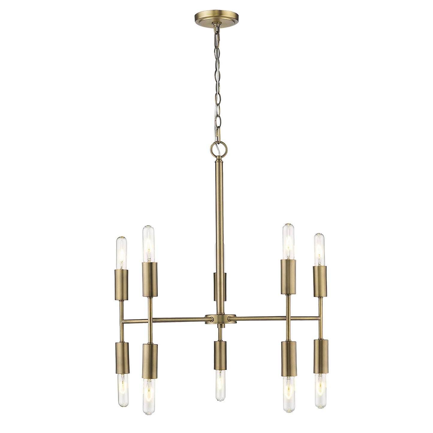 Brass Candle Style 10 Light Dimmable Chandelier