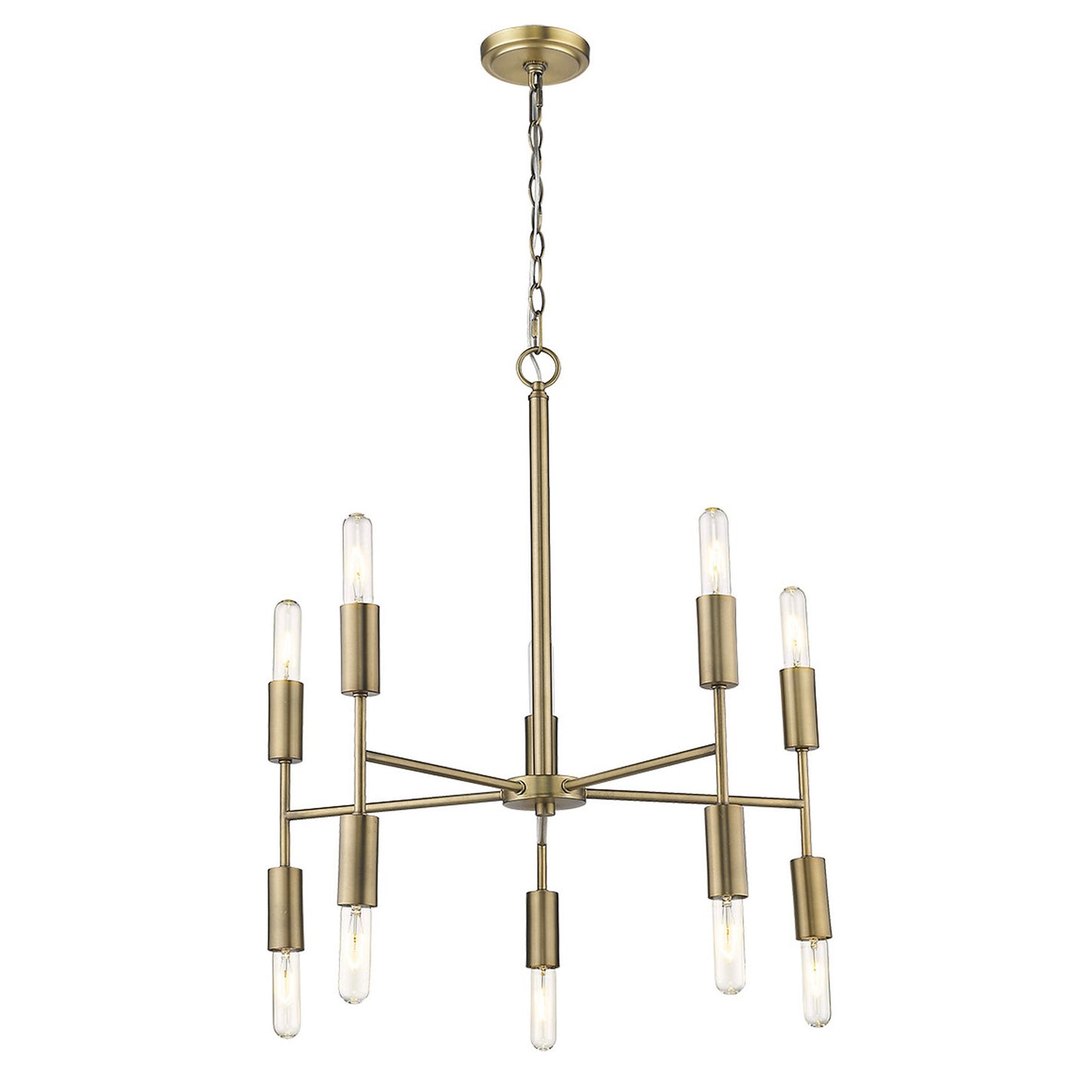 Brass Candle Style 10 Light Dimmable Chandelier