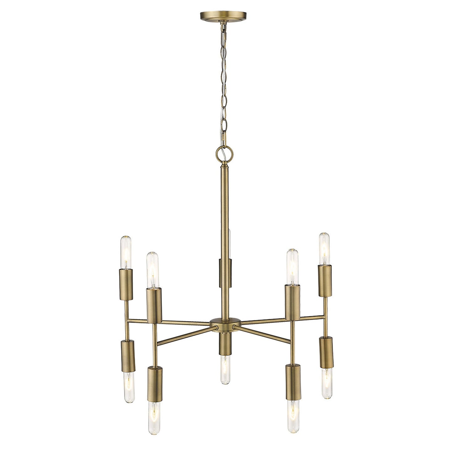 Brass Candle Style 10 Light Dimmable Chandelier