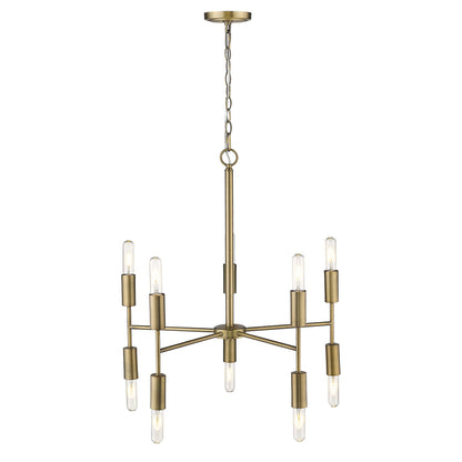 Brass Candle Style 10 Light Dimmable Chandelier