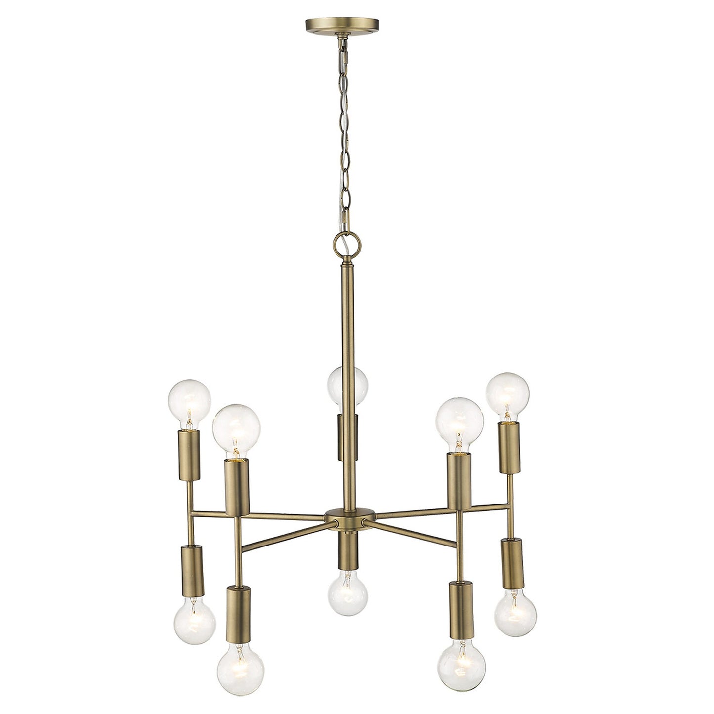 Brass Candle Style 10 Light Dimmable Chandelier