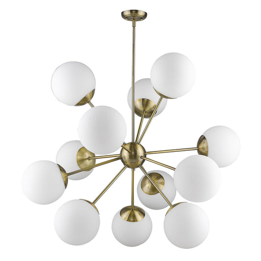 Brass Sputnik 12 Light Frosted Dimmable Chandelier