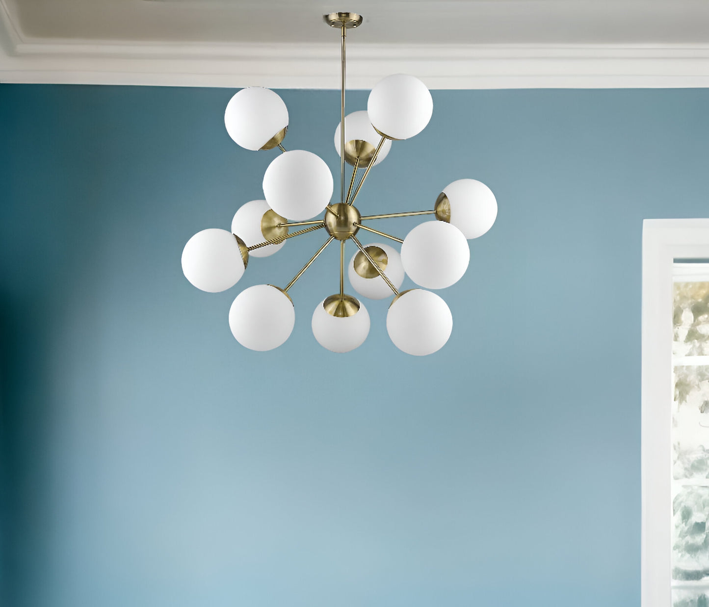 Brass Sputnik 12 Light Frosted Dimmable Chandelier