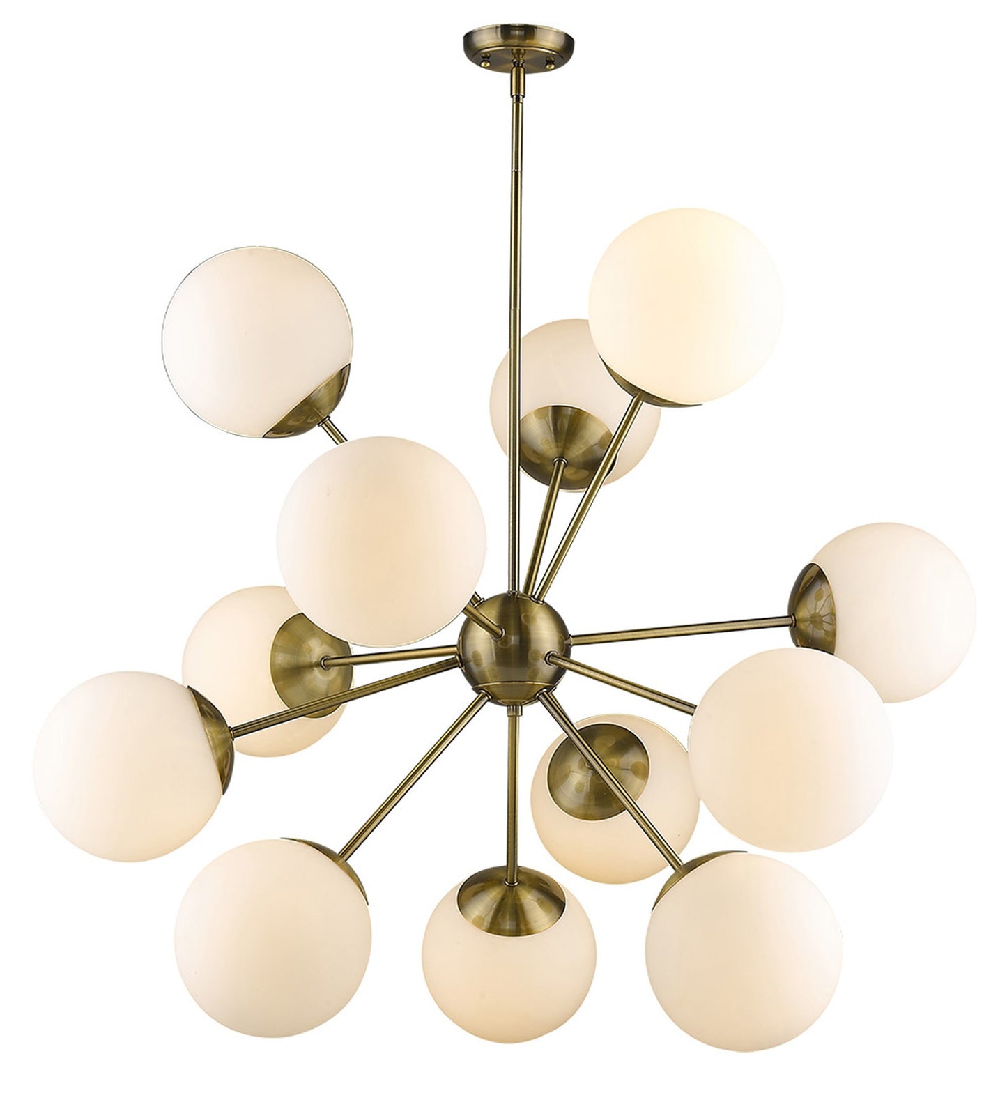 Brass Sputnik 12 Light Frosted Dimmable Chandelier