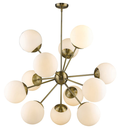 Brass Sputnik 12 Light Frosted Dimmable Chandelier