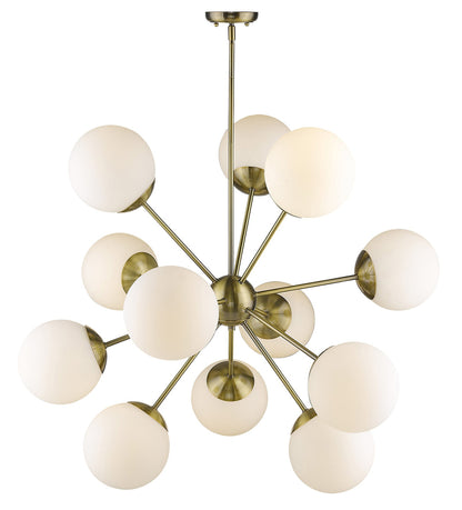 Brass Sputnik 12 Light Frosted Dimmable Chandelier