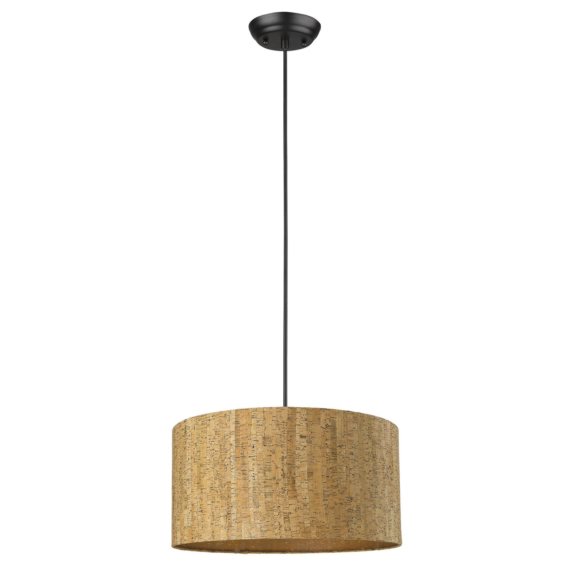 Matte Black Cork Shade Modern 1 Light Hanging Pendent Lamp