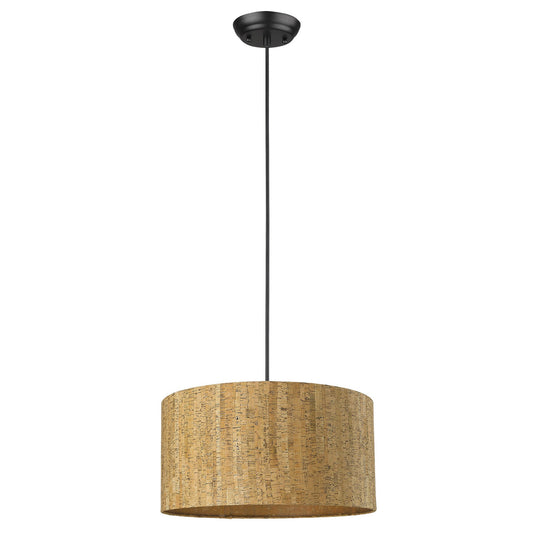 Matte Black Cork Shade Modern 1 Light Hanging Pendent Lamp