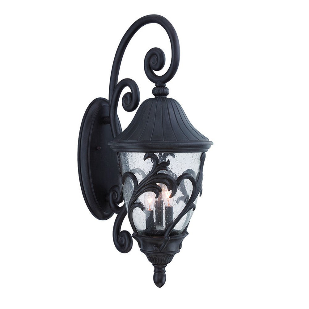 Three Light Matte Black Leaf Detail Wall Sconce