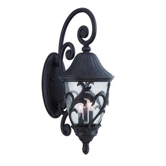 Three Light Matte Black Leaf Detail Wall Sconce