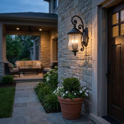 Three Light Matte Black Urn Shaped Wall Light