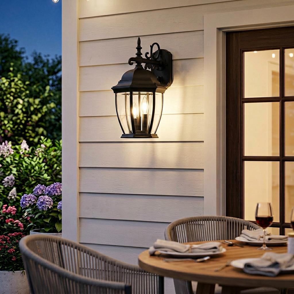3 Light Matte Black Wide Hanging Lantern Wall Light