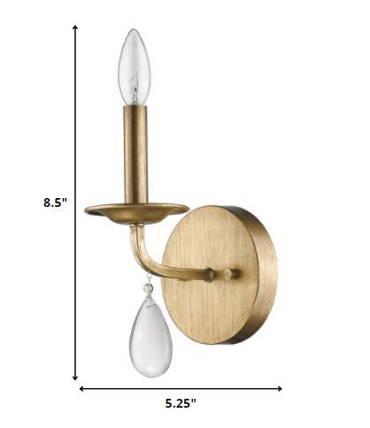 Light Gold Wall Sconce w/ Crystal Accent