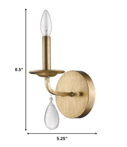 Light Gold Wall Sconce w/ Crystal Accent