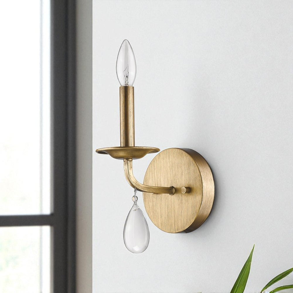Light Gold Wall Sconce w/ Crystal Accent