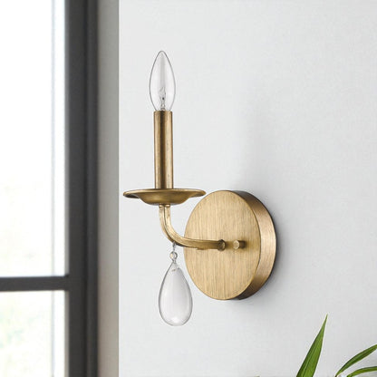 Light Gold Wall Sconce w/ Crystal Accent