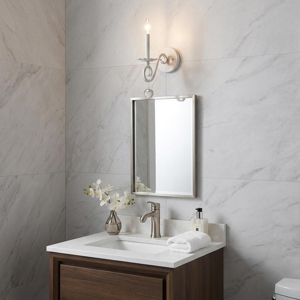 Modern Farmhouse Rustic White & Crystal Wall Sconce