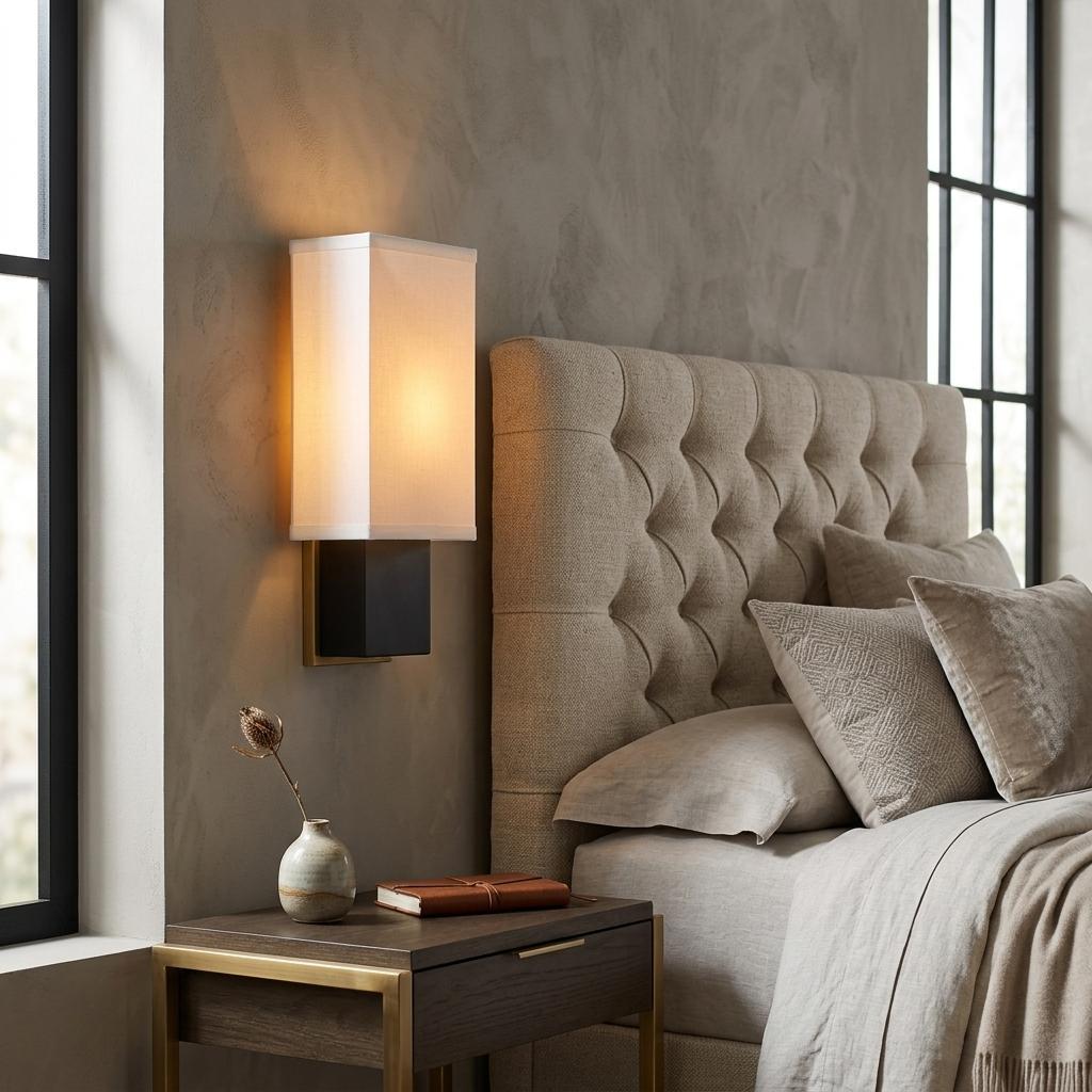 Rectangular Wall Sconce w/ Linen Shade