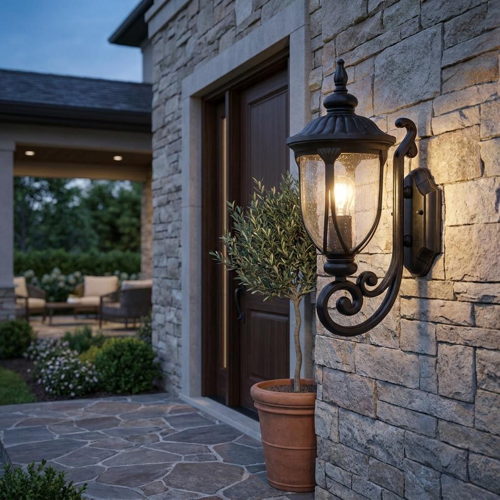 Matte Black Cast Aluminum Glass Lantern Wall Light