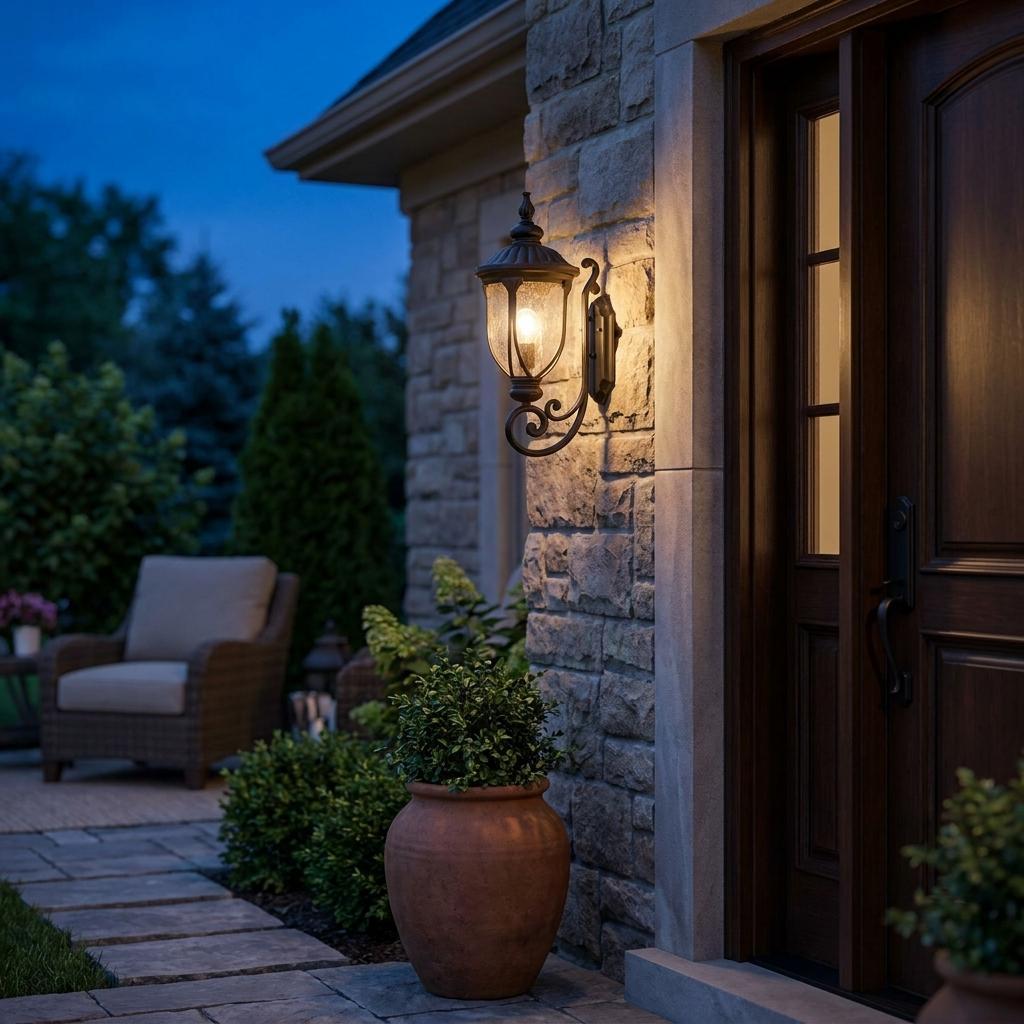 XL Matte Black Cast Aluminum Glass Lantern Wall Light