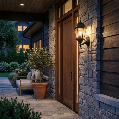 Matte Black Swing Arm Lantern Wall Light