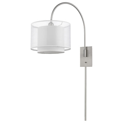 Brella 1-Light Brushed Nickel Swivel Wall Lamp w/ Sheer Snow Shantung Two Tier Shade