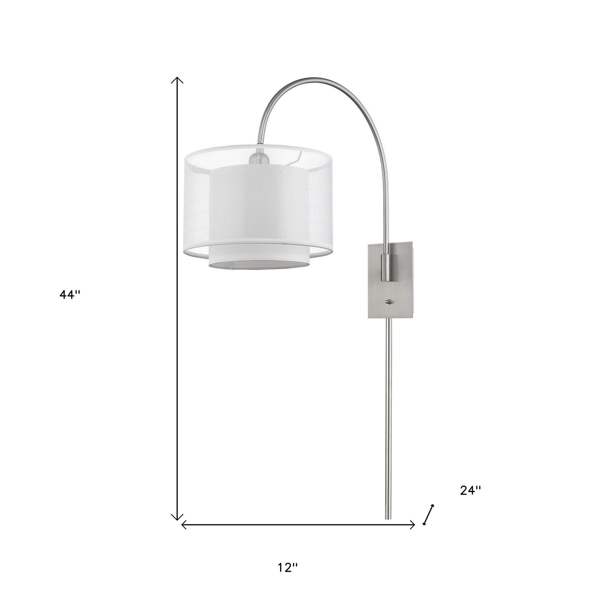 Brella 1-Light Brushed Nickel Swivel Wall Lamp w/ Sheer Snow Shantung Two Tier Shade