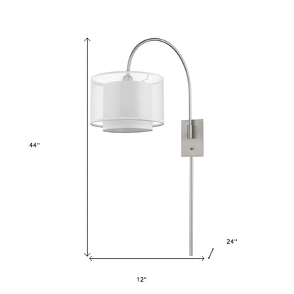 Brella 1-Light Brushed Nickel Swivel Wall Lamp w/ Sheer Snow Shantung Two Tier Shade