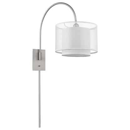 Brella 1-Light Brushed Nickel Swivel Wall Lamp w/ Sheer Snow Shantung Two Tier Shade