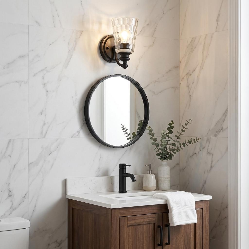 Black & PebbGlass Wall Light