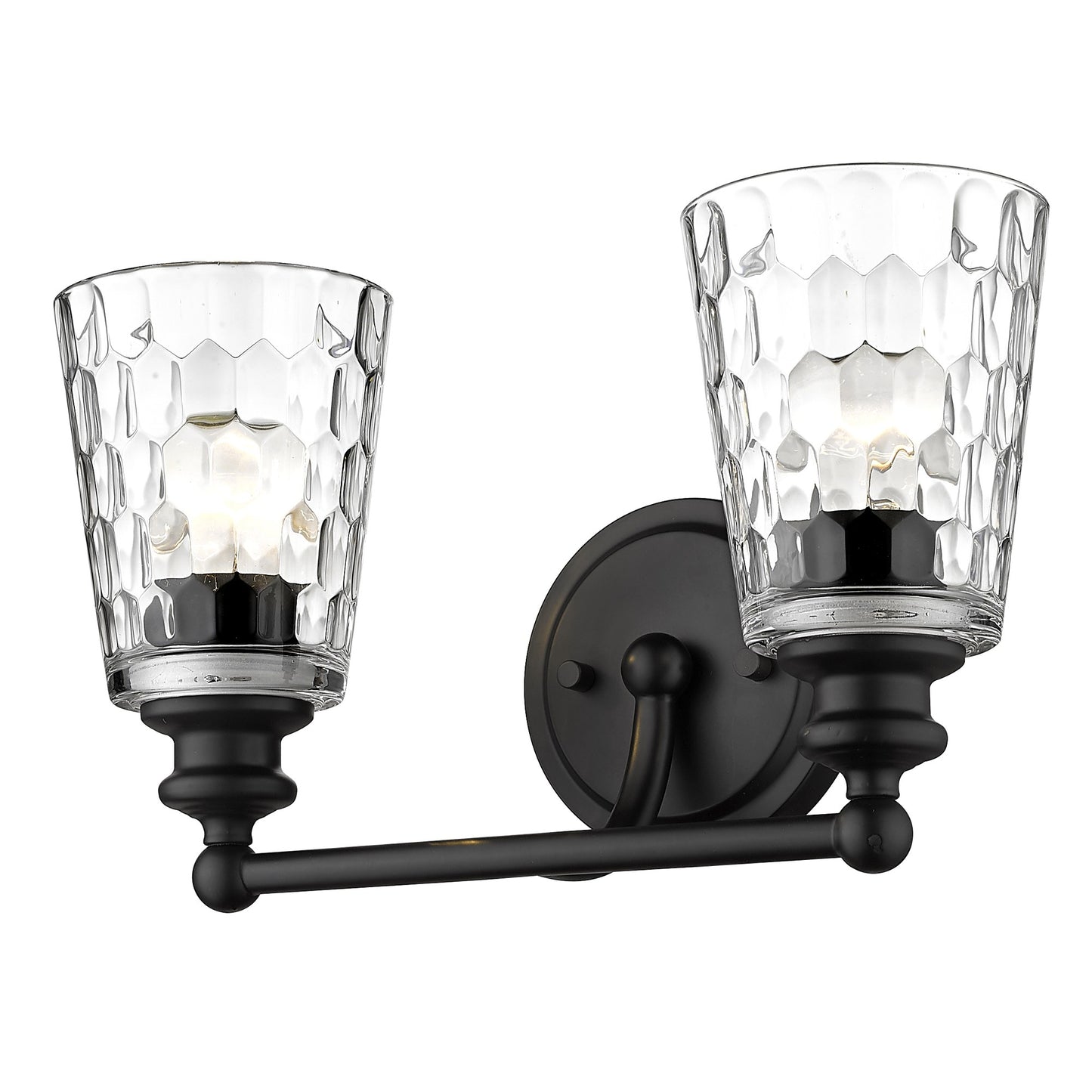Black & PebbGlass Two Light Wall Light