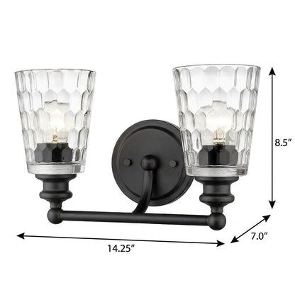 Black & PebbGlass Two Light Wall Light